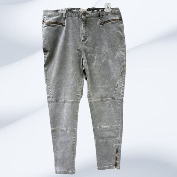 F&F 80's Style Army Green Topstitched Acid Wash Tapered Leg Jean Women's Size 14 - Picture 1 of 10